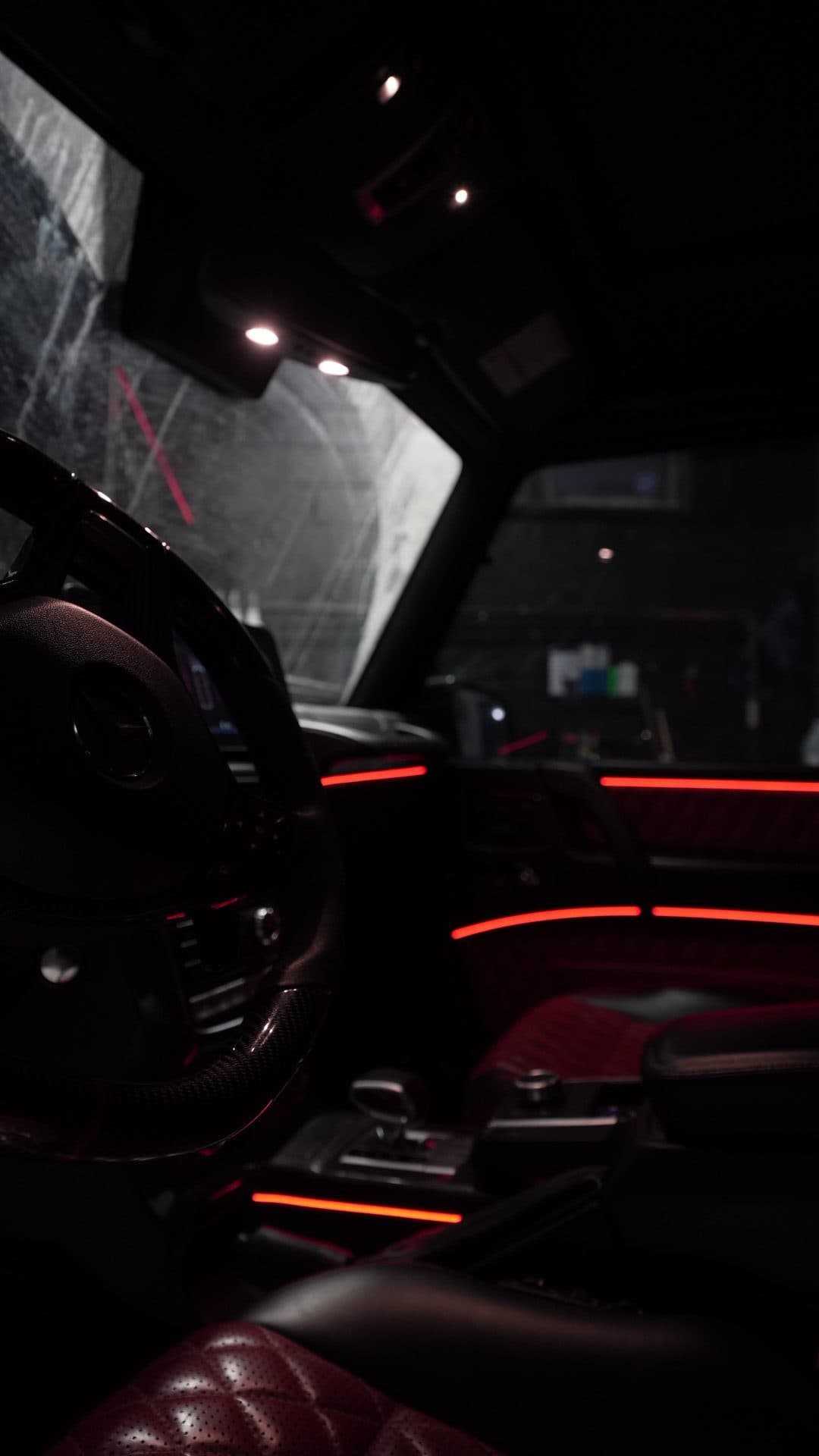 G-Wagon AMG — low angle interior, red ambient strips