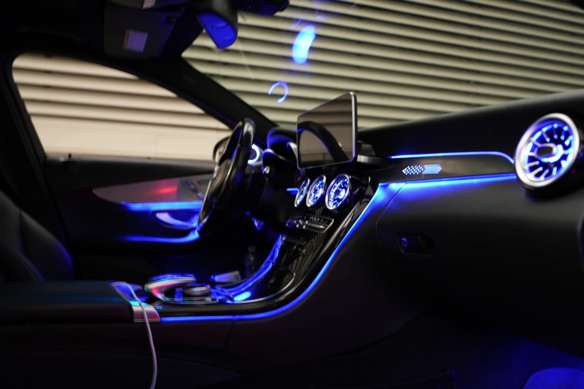 Mercedes C-Class — full blue ambient, dashboard panorama