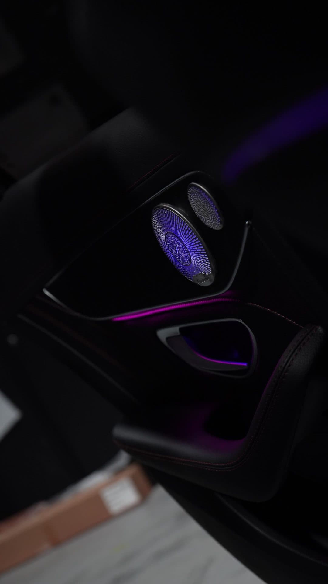 Mercedes — Burmester speaker lit purple, ambient strip